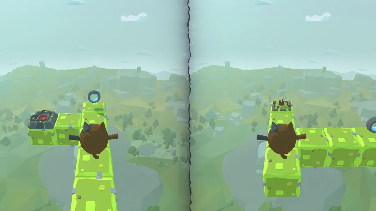 A duplicator splitting the screen between two cats