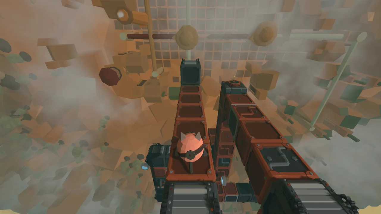Walking up a wall, with the steampunk city overhead